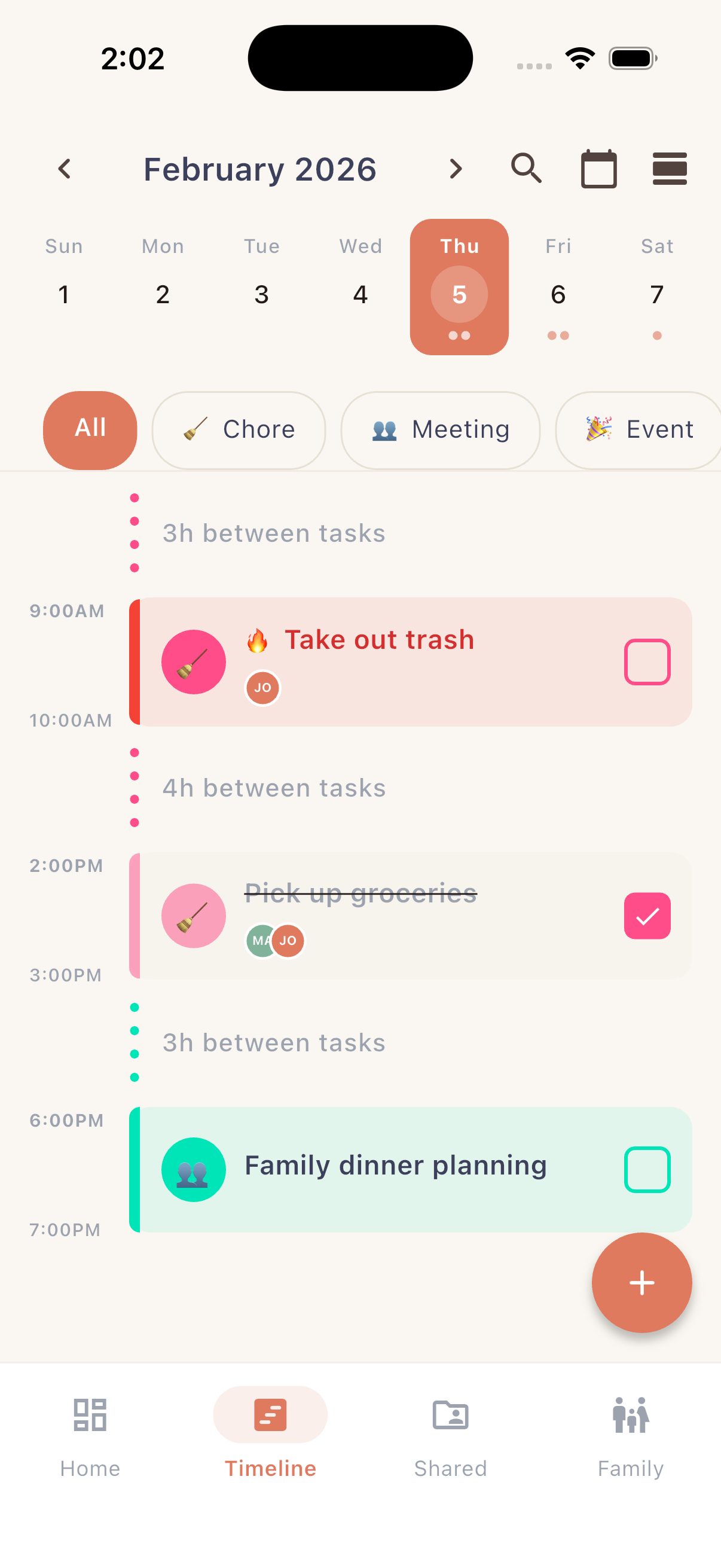 Kunba app Timeline screen